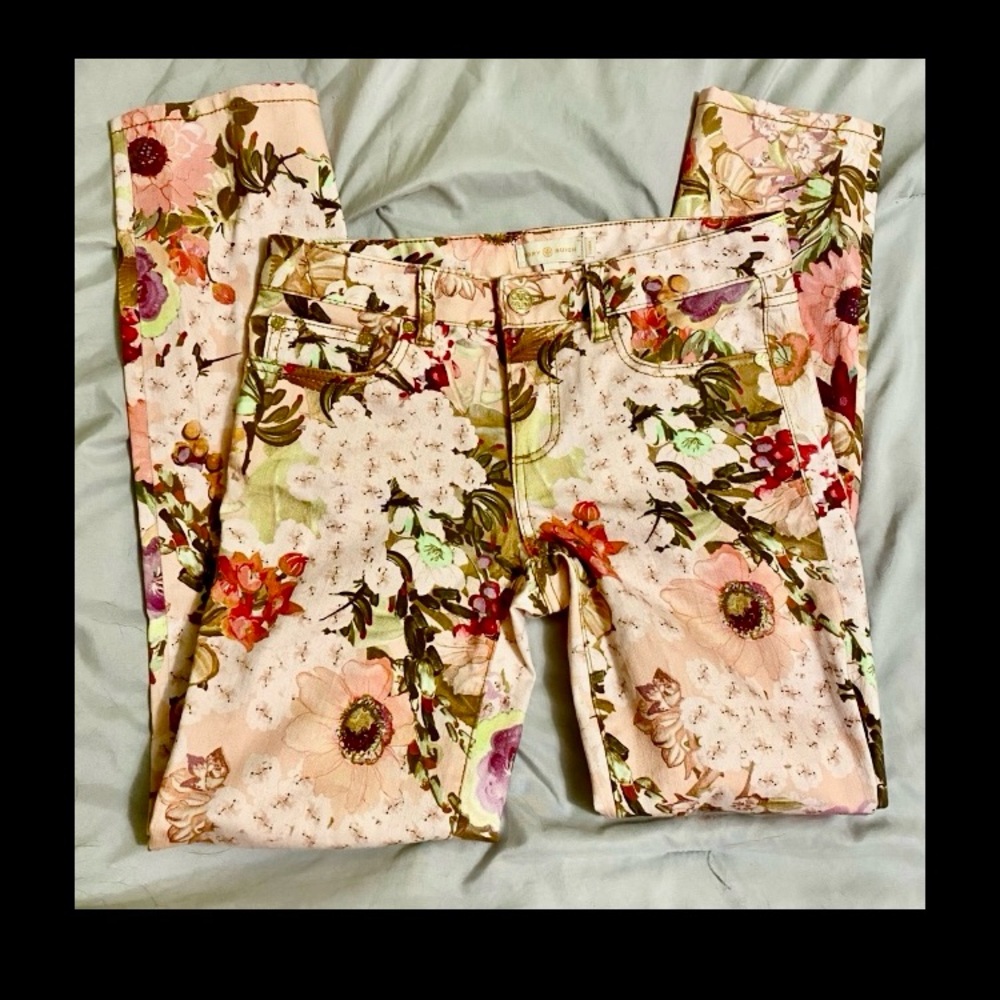Tory Burch Izzy Pink and Cream Floral Jeans